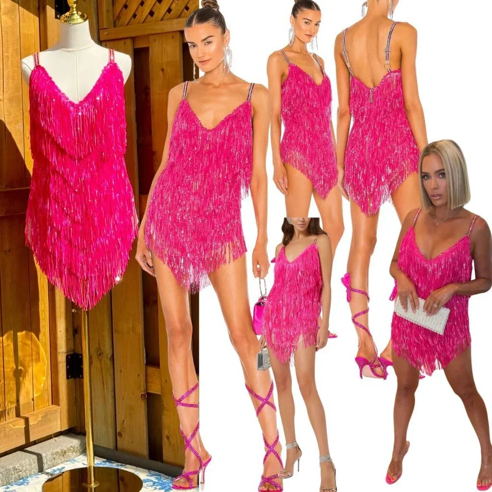 bronx and banco neon barbie dress 🆕 BRONX & BANCO 🧿 NWOT Neon Barbie Pink Fringe Dress, Sz M / US 6